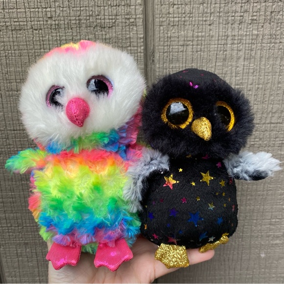 Ty Other - Ty Rainbow and Black Plush Owl Toy Set